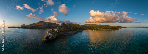Maconde Viewpoint in Souht side of Mauritius island. Amazing sunset colors. Colorful panoramic landscape about Mauritius 