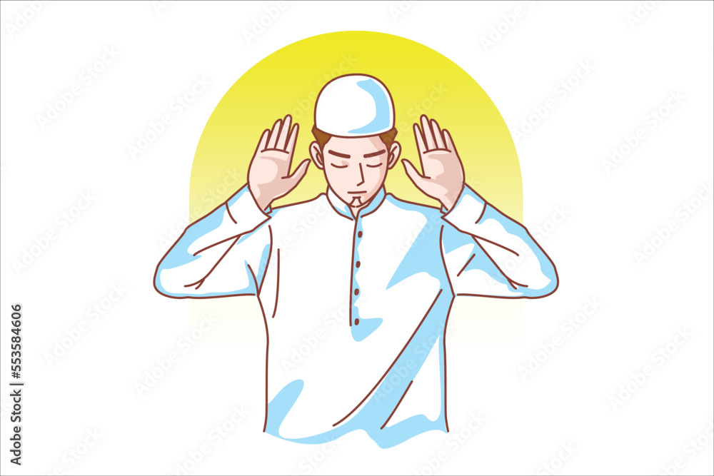 Muslim people raising two hands for prayer isolated on white background, concept for Ramadan, Eid al Fitr, eid ad-ha, prayer meditation Read the Islamic Quran Muslim people raising two hands for prayer isolated on white background, concept for Ramadan, Eid al Fitr, eid ad-ha, prayer meditation Read the Islamic Quran