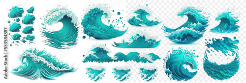 Hand-drawn ocean waves. Draw the surge of the tide of sea waves isolated on a white background. Vector illustration