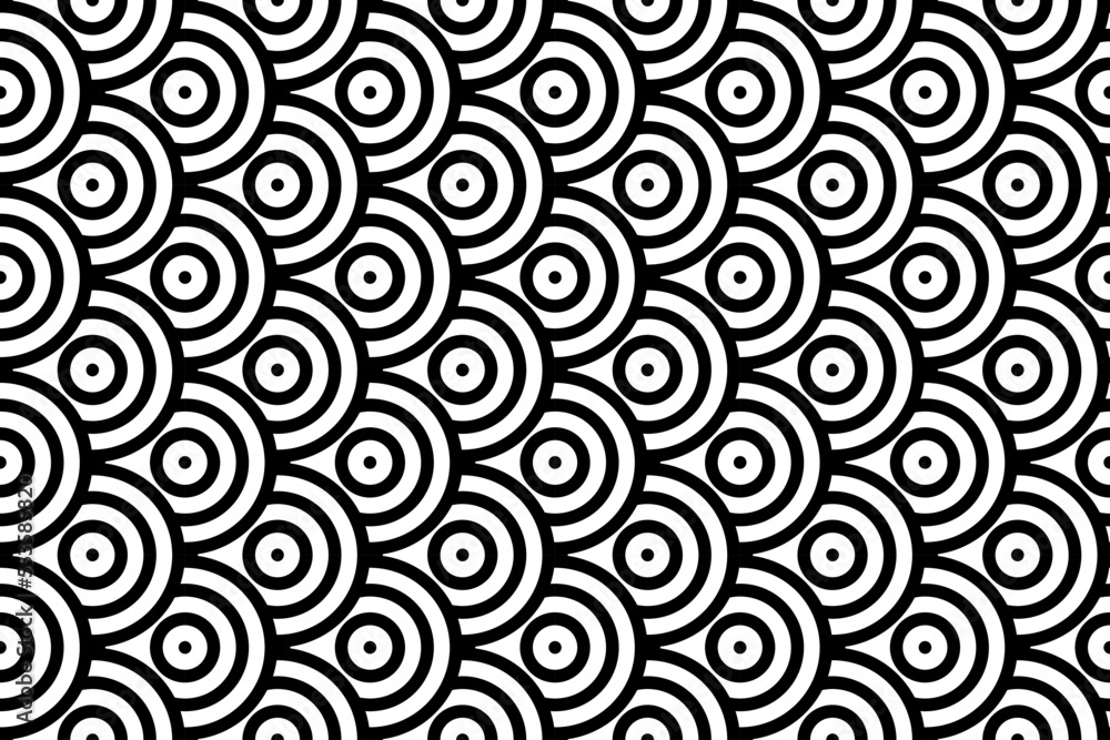 Seamless Geometric Black and White Pattern. Fish Scale Motif. Seamless Geometric Black and White Pattern. Fish Scale Motif.