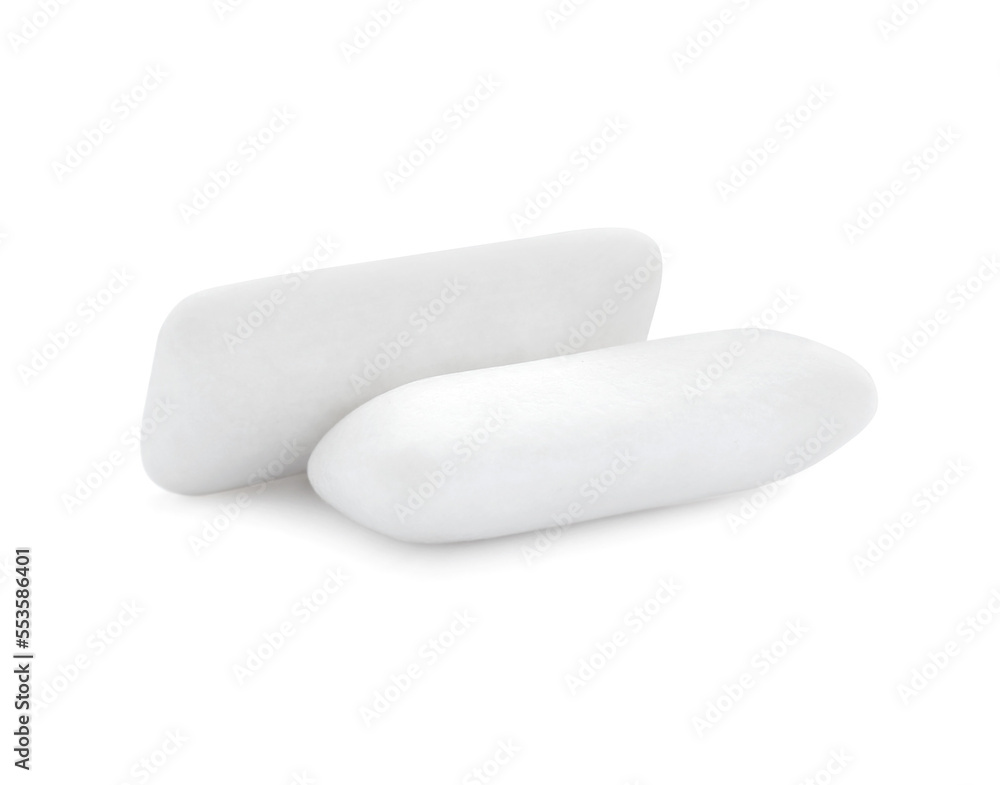 Two pieces of chewing gum on white background Two pieces of chewing gum on white background