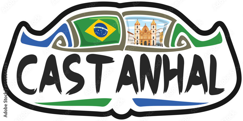 Castanhal Brazil Flag Travel Souvenir Sticker Skyline Landmark Logo Badge Stamp Seal Emblem Coat of Arms Vector Illustration SVG EPS