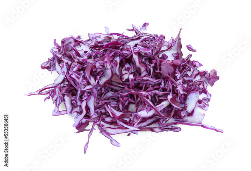 Pile of shredded fresh red cabbage isolated on white