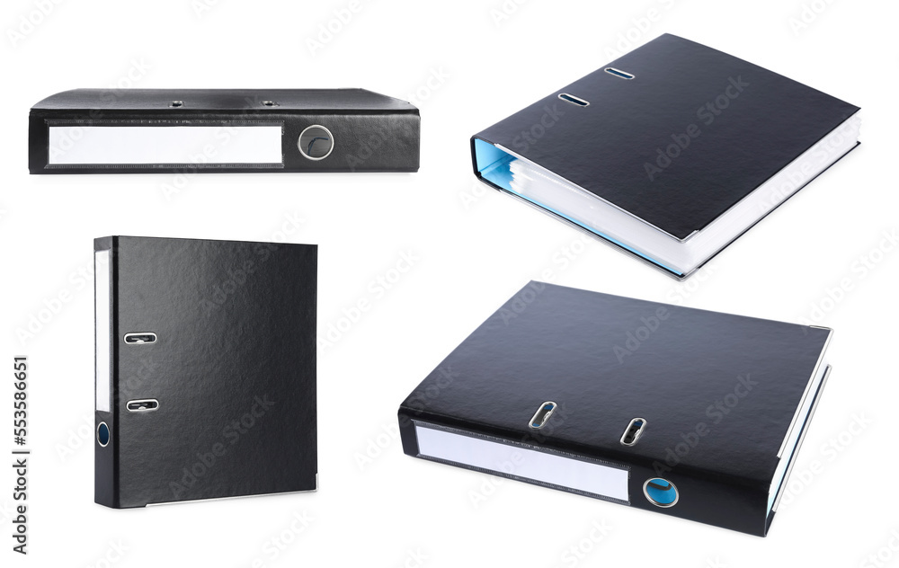 Set with black office folders on white background Set with black office folders on white background