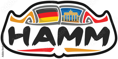 Hamm Germany Flag Travel Souvenir Sticker Skyline Landmark Logo Badge Stamp Seal Emblem Coat of Arms Vector Illustration SVG EPS
