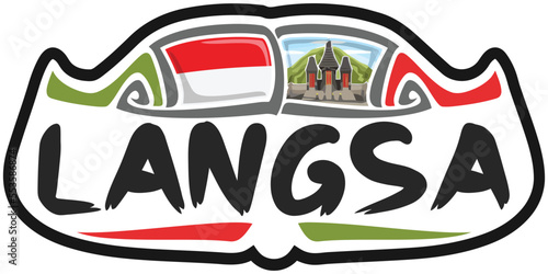 Langsa Indonesia Flag Travel Souvenir Sticker Skyline Landmark Logo Badge Stamp Seal Emblem Coat of Arms Vector Illustration SVG EPS