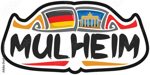 Mulheim Germany Flag Travel Souvenir Sticker Skyline Landmark Logo Badge Stamp Seal Emblem Coat of Arms Vector Illustration SVG EPS