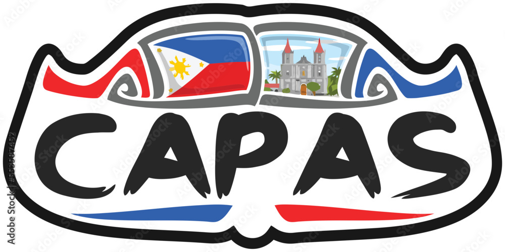 Capas Philippines Flag Travel Souvenir Sticker Skyline Landmark Logo Badge Stamp Seal Emblem Coat of Arms Vector Illustration SVG EPS
