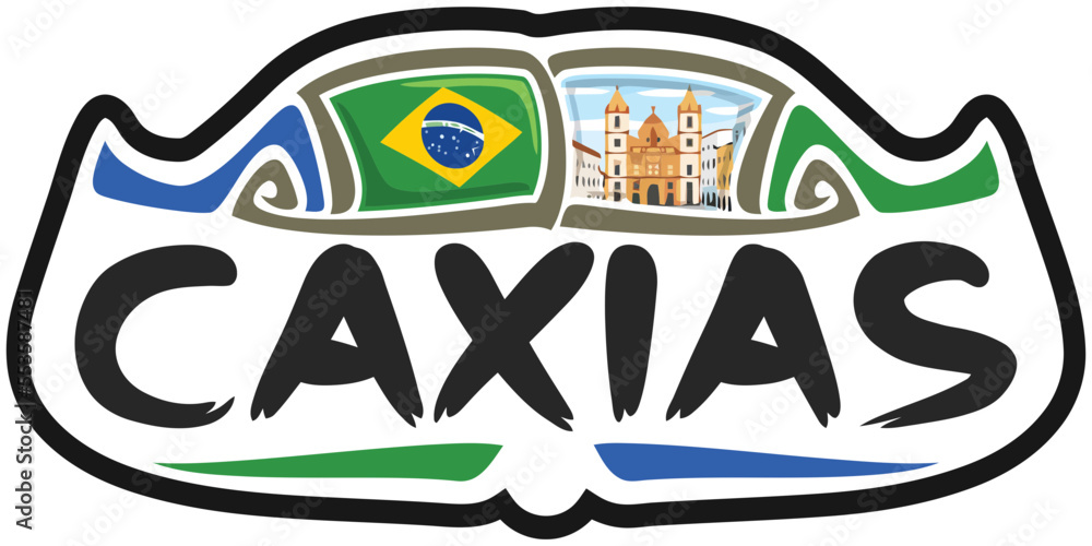 Caxias Brazil Flag Travel Souvenir Sticker Skyline Landmark Logo Badge Stamp Seal Emblem Coat of Arms Vector Illustration SVG EPS