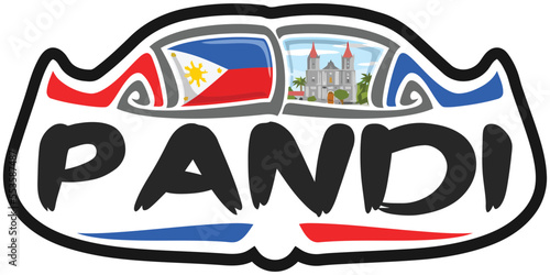 Pandi Philippines Flag Travel Souvenir Sticker Skyline Landmark Logo Badge Stamp Seal Emblem Coat of Arms Vector Illustration SVG EPS