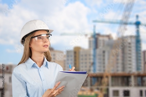 Logistics concept, construction worker on site