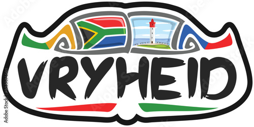 Vryheid South Africa Flag Travel Souvenir Sticker Skyline Landmark Logo Badge Stamp Seal Emblem Coat of Arms Vector Illustration SVG EPS