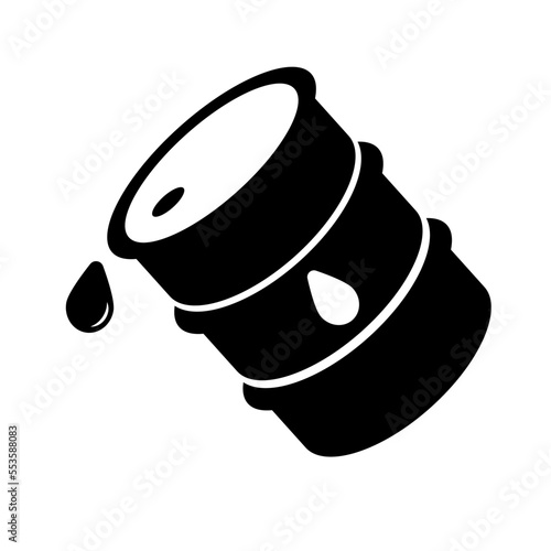 Fuel silhouette icon spilling from a crude oil drum. Vector.