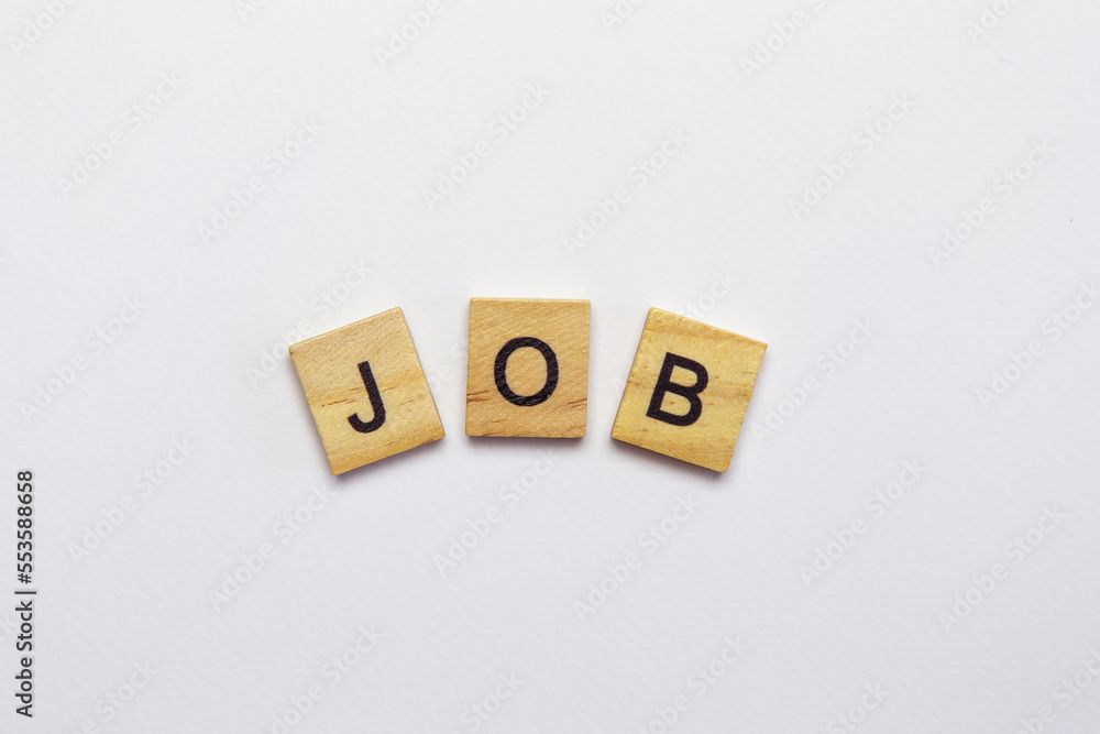 The inscription job made from wooden small cubes on a white background. Search robots, advertising, banner. The inscription job made from wooden small cubes on a white background. Search robots, advertising, banner.