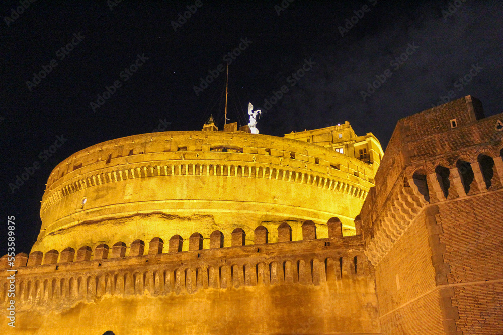 castle of san angelo, in rome, illuminated at night
