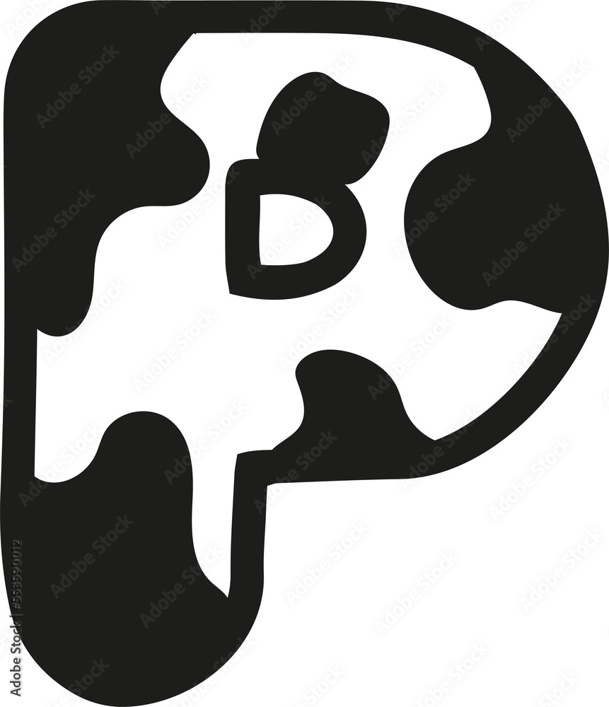 Cow style alphabet with black spots, letter P Cow style alphabet with black spots, letter P