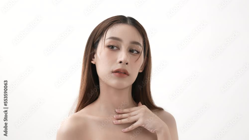 Beauty concept of 4k Resolution. Asian women have confidence in their own skin on a white background.