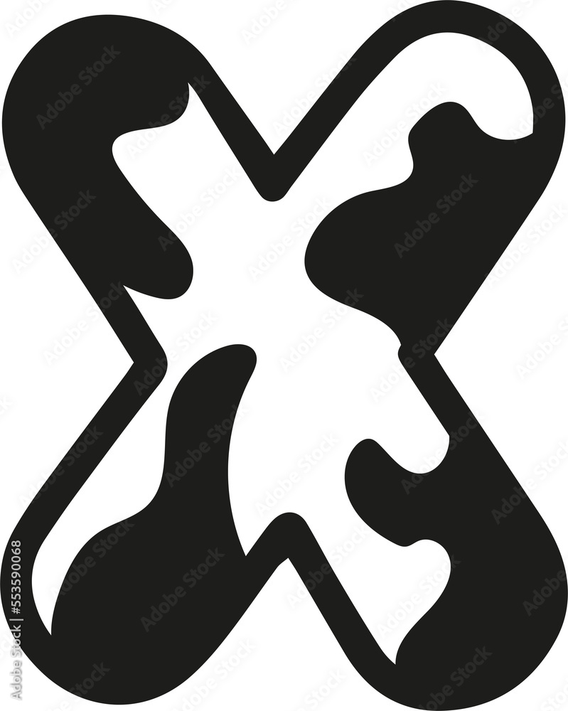 Cow style alphabet with black spots, letter X Cow style alphabet with black spots, letter X