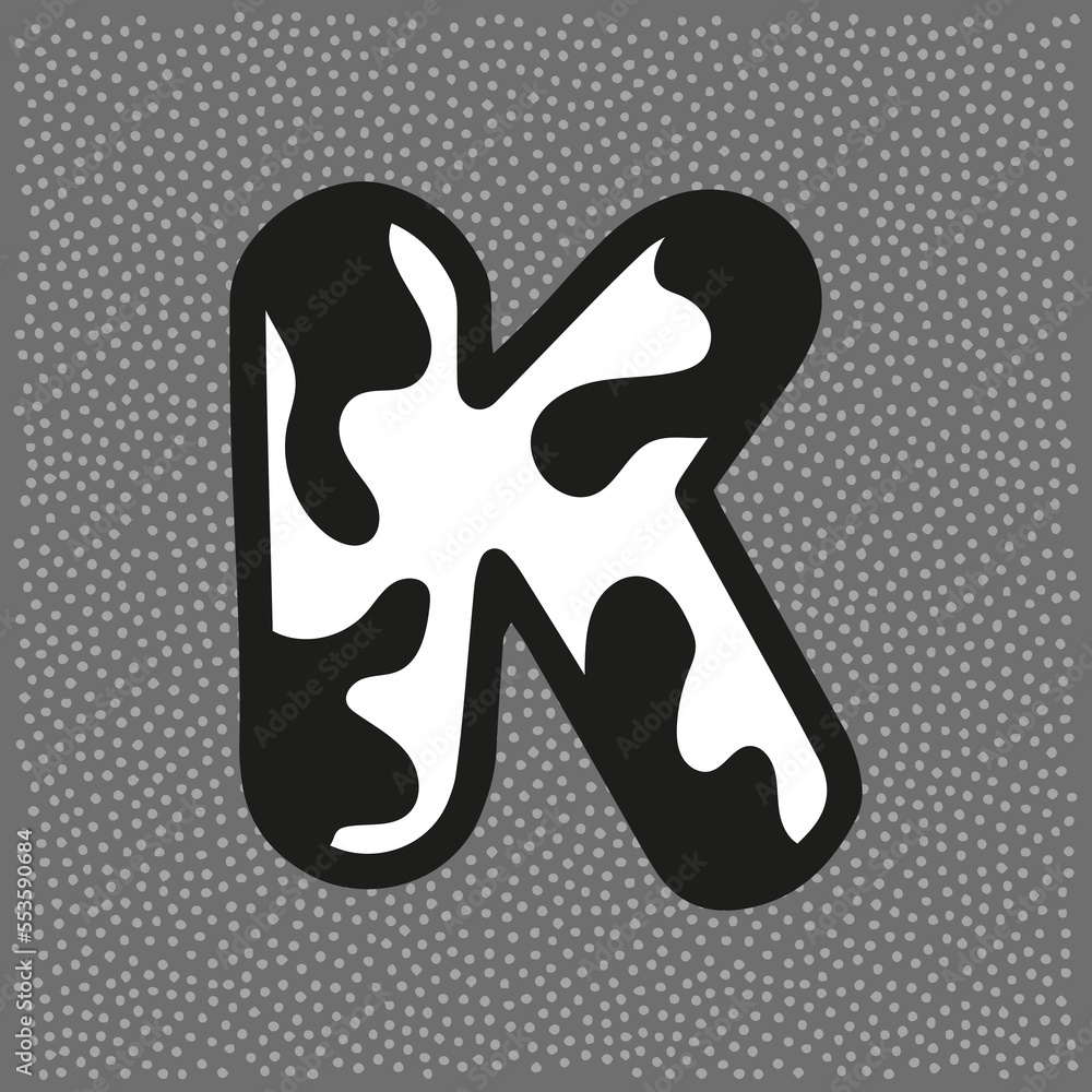 Cow style alphabet with black spots, letter K Cow style alphabet with black spots, letter K