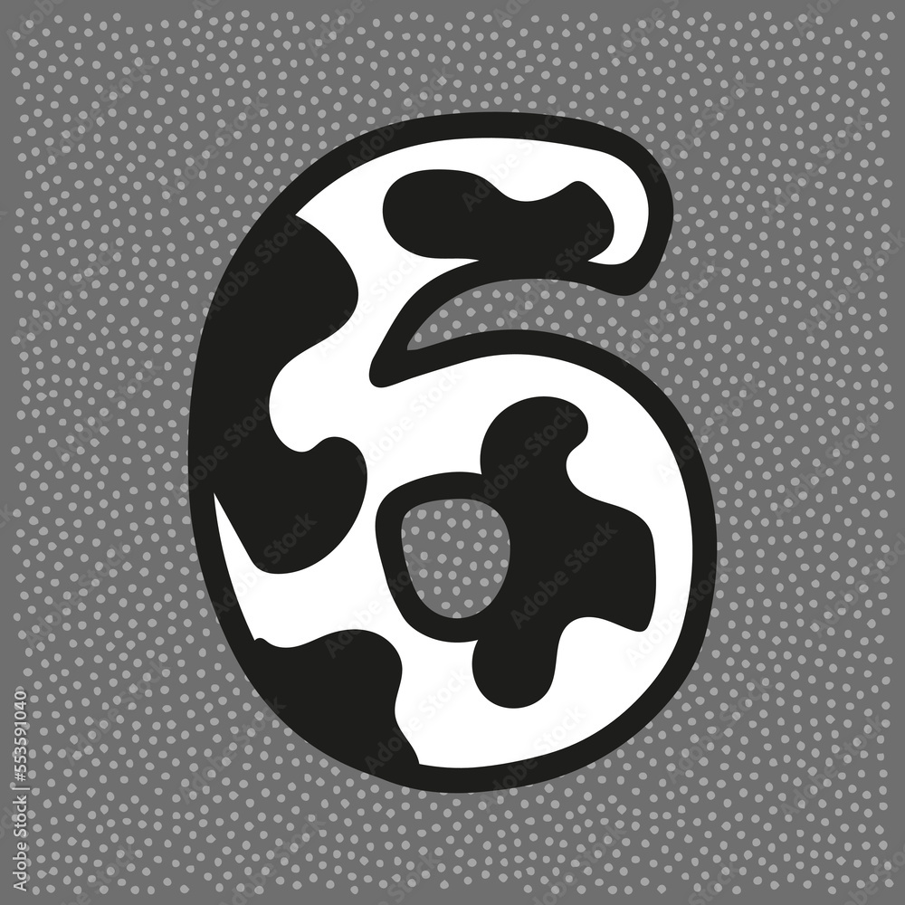 Cow style alphabet with black spots, namber 6 Cow style alphabet with black spots, namber 6