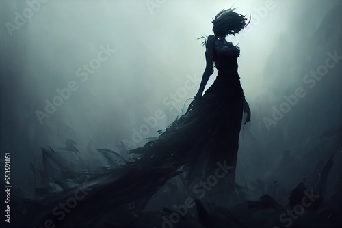 gothic ghost witch, evil sorceress as silhouette, underworld queen, generative ai photo