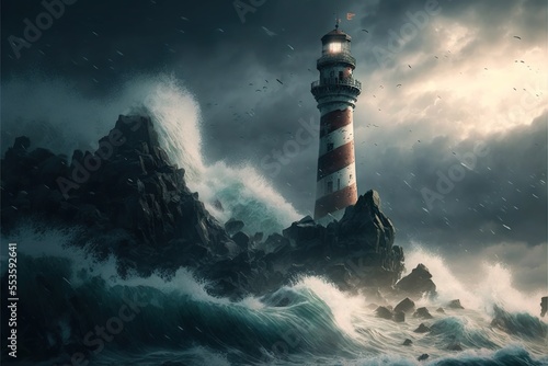 Lighthouse in the stormy sea