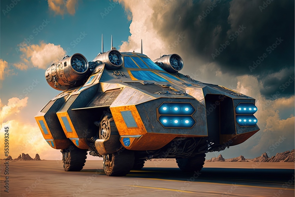 fantastic four open top scifi spaceship flying car with 4 engines ...