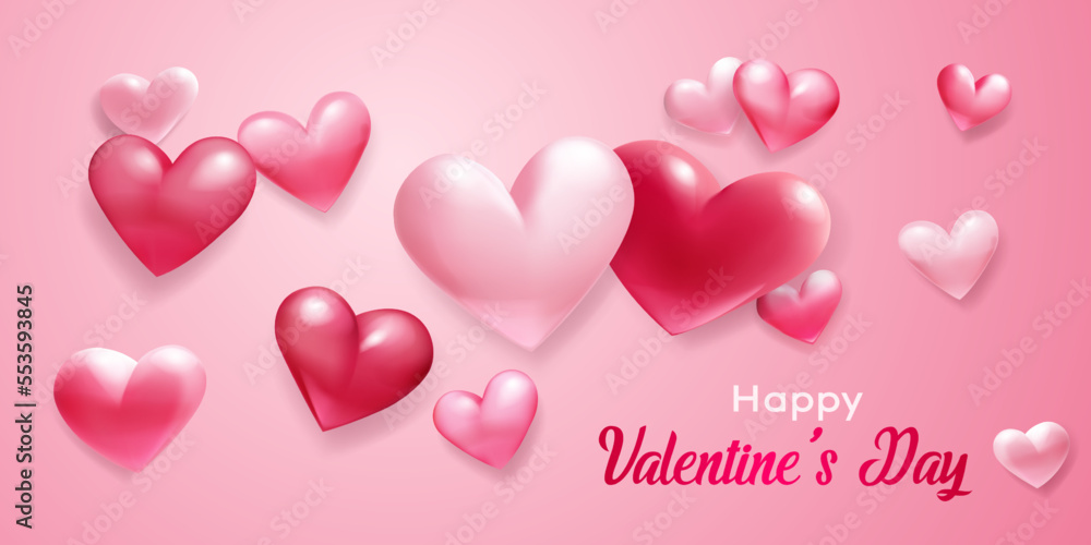 Valentine's Day illustration with red hearts on pink background