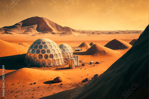Valokuvatapetti Generative AI illustration of human colony base on Mars planet