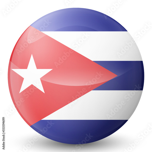 Glass light ball with flag of Cuba. Round sphere, template icon. Cuban national symbol. Glossy realistic ball, 3D abstract vector illustration highlighted on a white background. Big bubble.