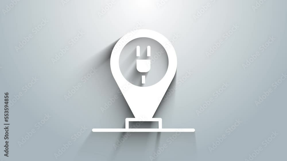 White Charging parking electric car icon isolated on grey background. 4K Video motion graphic animation White Charging parking electric car icon isolated on grey background. 4K Video motion graphic animation