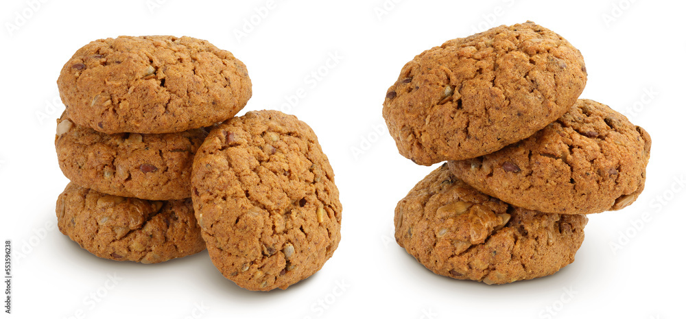 oatmeal cookies with flax, pumpkin and sunflower seeds isolated on white background and full depth of field oatmeal cookies with flax, pumpkin and sunflower seeds isolated on white background and full depth of field