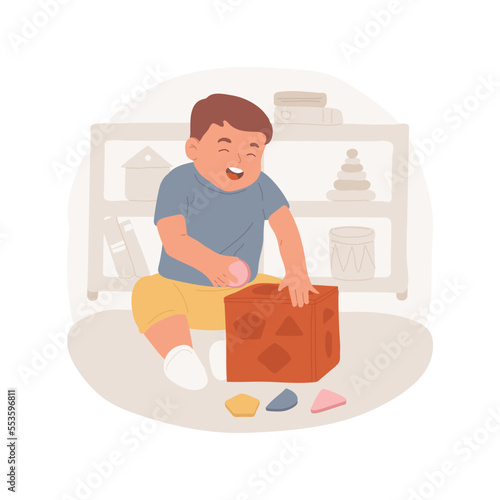 Sorter isolated cartoon vector illustration. Cheerful infant playing sorter brain games, mind challenge entertainment, mental development, leisure activity, happy childhood vector cartoon.