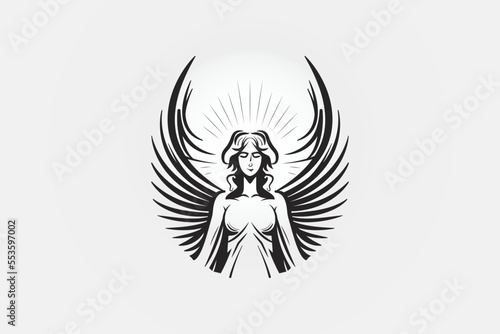 Female Angel With Wings Logo Illustration