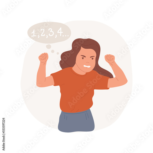 Self-regulation isolated cartoon vector illustration. Child with clenched fist tries to control emotions, counting breath, socio-emotional development, psychological health vector cartoon.