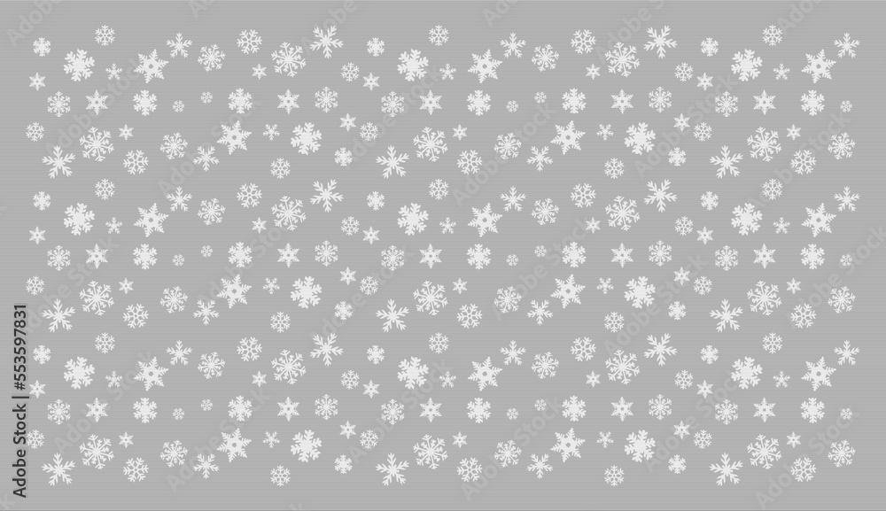 Various snowflakes on a grey background - digital illustration.
