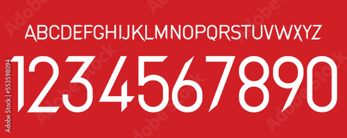 font vector team 2022 - 2023 kit sport style font. manchester football style font. premier league. sports style letters and numbers for soccer team