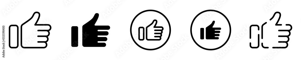 Conjunto de iconos de me gusta. Dedo de la mano hacia arriba. Concepto de aprobación. Ilustración vectorial Conjunto de iconos de me gusta. Dedo de la mano hacia arriba. Concepto de aprobación. Ilustración vectorial