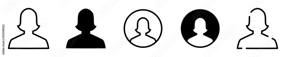 Conjunto de iconos de usuario mujer. Asistente virtual. Concepto de avatar, personaje femenino. Usuario mujer de diferentes estilos Conjunto de iconos de usuario mujer. Asistente virtual. Concepto de avatar, personaje femenino. Usuario mujer de diferentes estilos