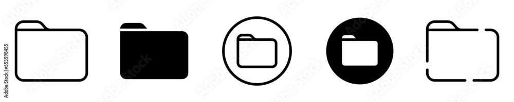Conjunto de iconos de carpeta. Portafolio. Concepto de almacenamiento de documentos. Carpeta de diferentes estilos. Ilustración vectorial Conjunto de iconos de carpeta. Portafolio. Concepto de almacenamiento de documentos. Carpeta de diferentes estilos. Ilustración vectorial