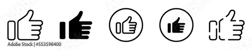 Conjunto de iconos de me gusta. Dedo de la mano hacia arriba. Concepto de aprobación. Ilustración vectorial