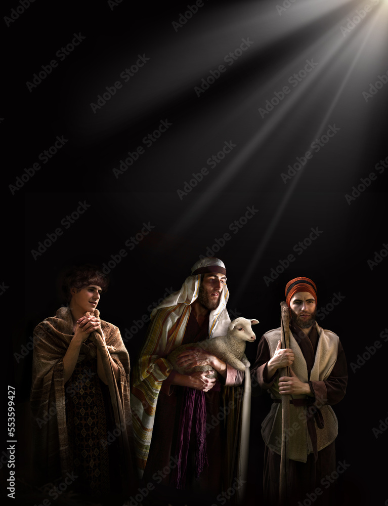 Shepherds with a lamb came to worship the newborn Jesus