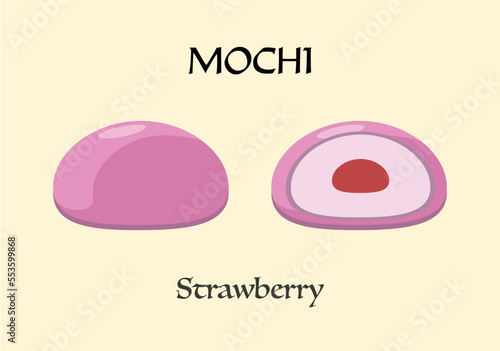 Japanese dessert mochi with strawberry flavor.