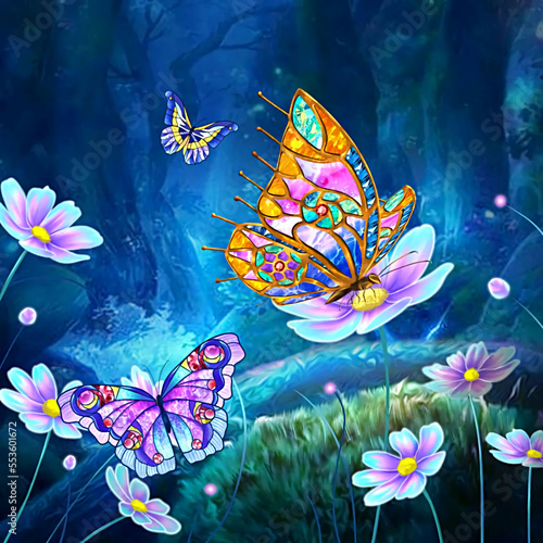 purple butterfly and flower illustration