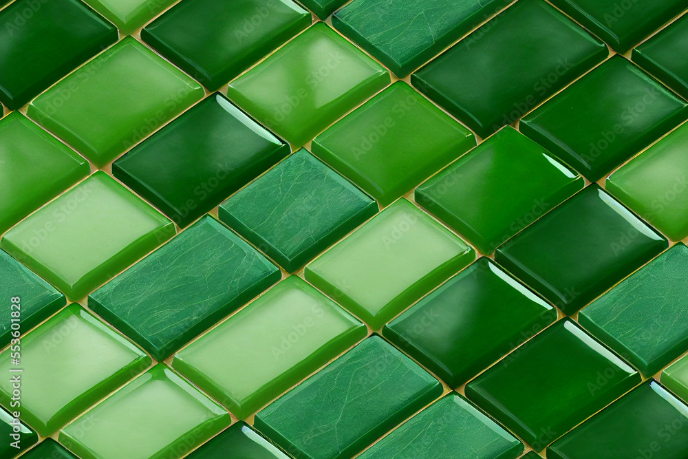 Vertical shot of gradient green mosaic bathroom tiles  Generative AI