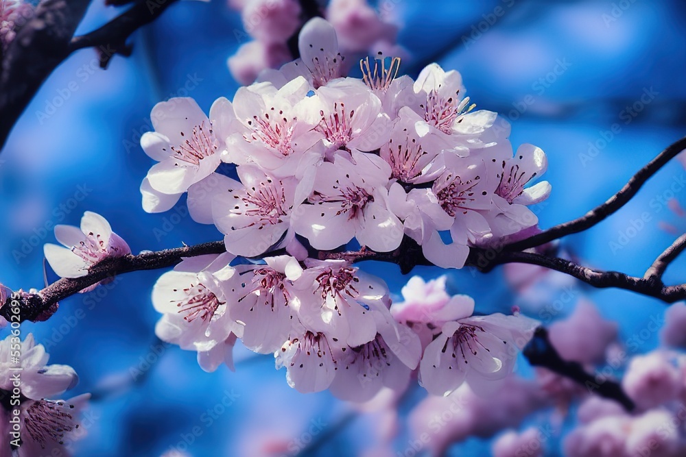 AI-Generated Image of Sakura Cherry Blossom Against a Bright Blue Sky