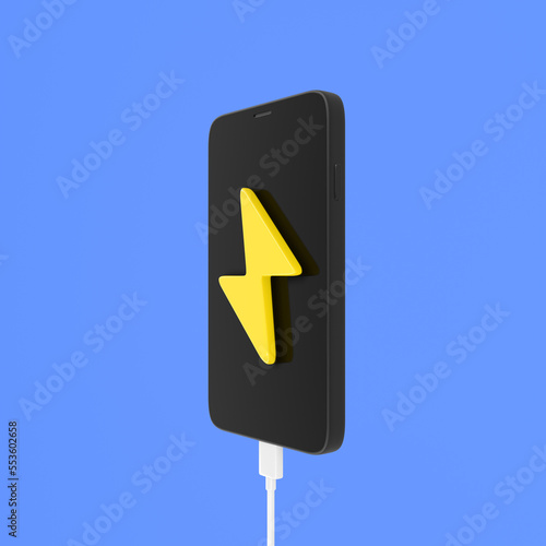 smartphone on charging cable lightning icon cartoon style 3d rendering