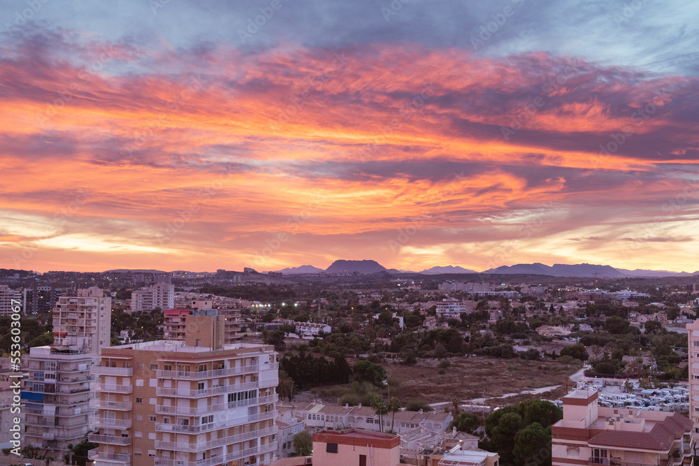 Red sunset. Alicante, Spain.