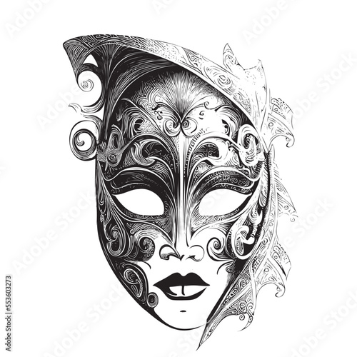 Carnival mask venetian retro hand drawn sketch Vector illustration