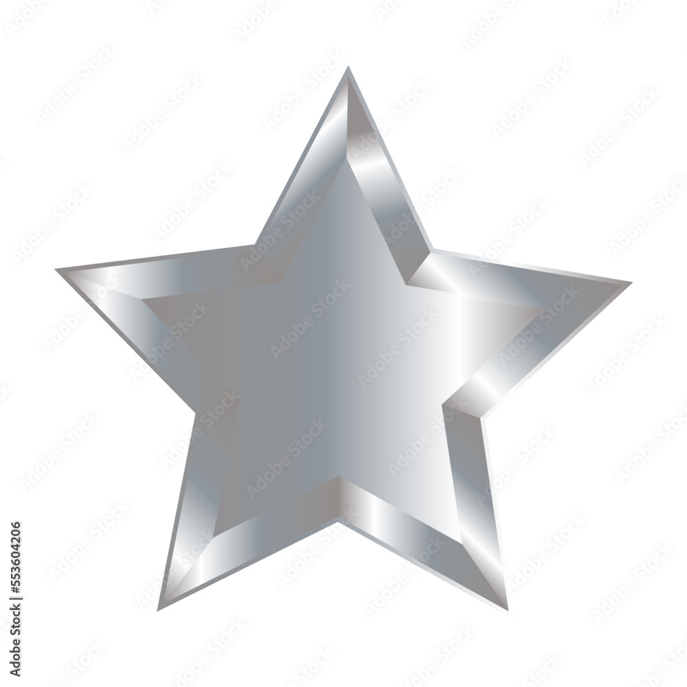 Obraz premium Realistic metallic silver five pointed star icon